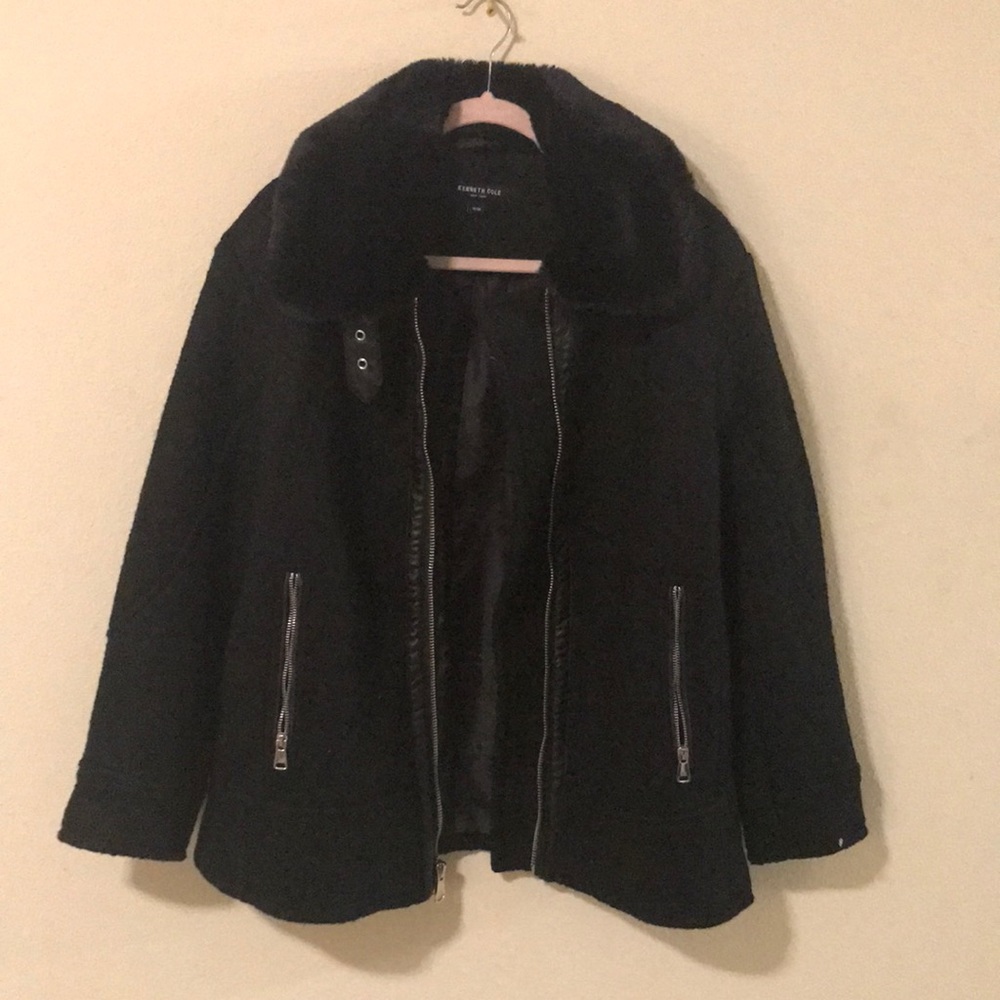 Kenneth Cole Woman’s Mid Length Faux Fur Jacket Black SZ. M Black
